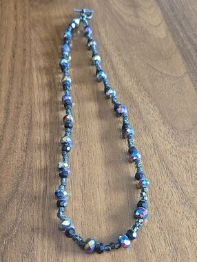 Iridescent And Black Beaded Necklace